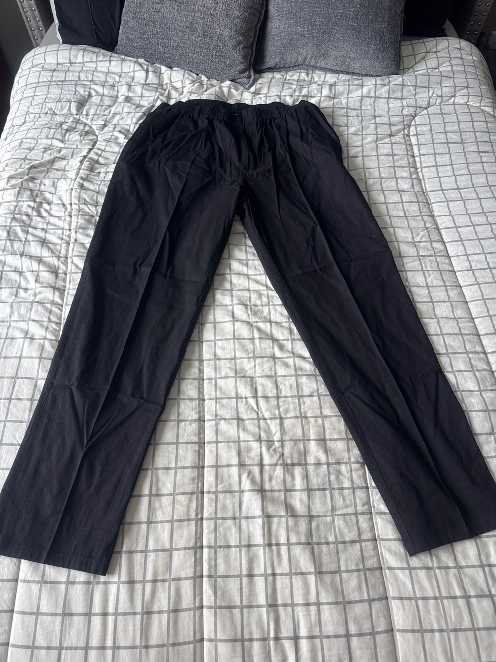 Amazon Black Elastic Waist Straight-Leg linen blend pants